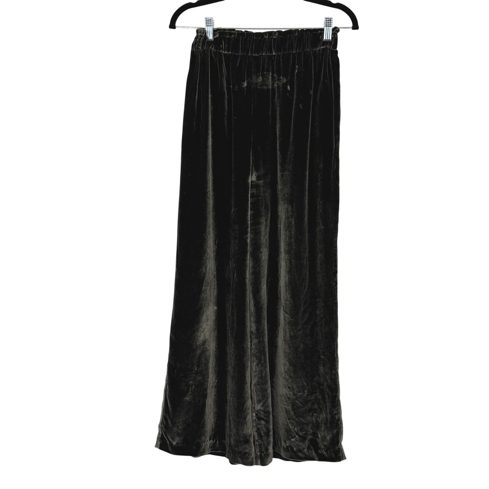 Emerson Fry Dark Olive Green Velvet Wide Leg Pants Elastic Waist Womens XS